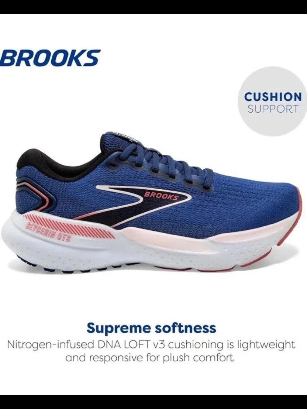 Brooks Women Size 8 Blue & Pink Glycerin GTS 21 Running Shoes